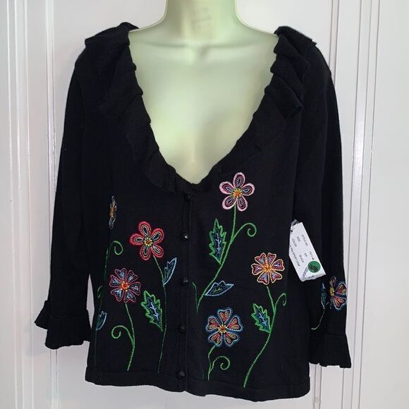 NWT Timberlea black embroidered beaded sweater - Picture 1 of 9